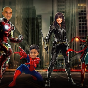 Superhelden-Porträt von Ihrem Foto, individuelles Superhelden-Familienporträt, personalisierte Cartoon-Zeichnung, Karikatur Comics, Valentinstagsgeschenk