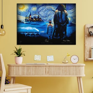 Magic Wizard School Castle Scottish Starry Night Digital Oil Painting Academy Witch Canvas Wall Art Print Flowers Alnwick Mountain Aesthetic