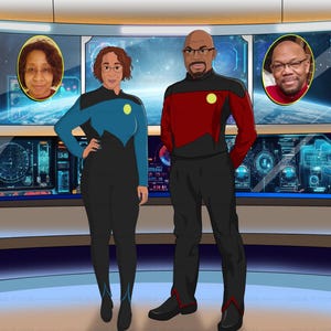 Benutzerdefiniertes Portrait - Familie Digital Kunstwerk vom Foto im Cartoon-Stil, Benutzerdefinierte Star Enterprise Portrait, Familie Star Voyager Portrait