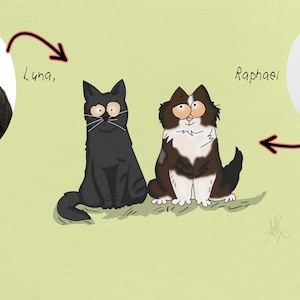 Retrato de gato personalizado en estilo de dibujos animados famosos: pintura de gato divertida / regalo de cumpleaños para amantes de los gatos / retrato de mascota de dibujos animados
