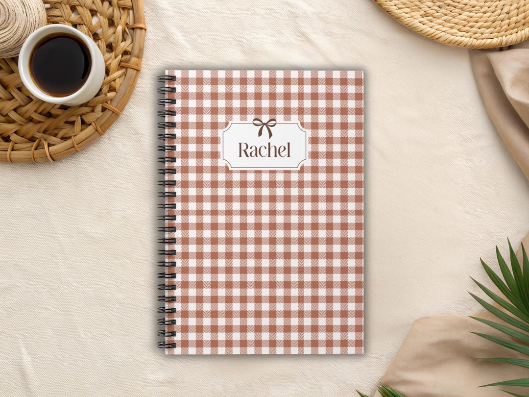 Rusty Gingham Spiral Notebook Personalised, Checkered Bow Diary Custom ...
