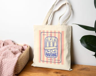 Sardine Can Tote Bag, Tinned Fish Art Canvas Bag, Colourful Vintage Sardine Canvas Bag, Art Lover Gift, Farmers Market Tote Bag
