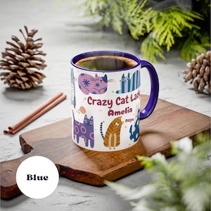 Personalized Crazy Cat Lady Mug - Ceramic Coffee Mug Gift for Cat Moms
