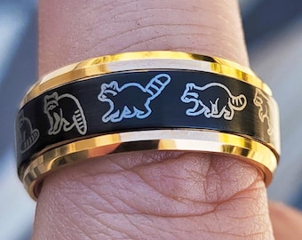 Matching Raccoon Wedding Set, Sterling Silver His Hers Soulmate