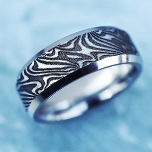 Mens Mokume-gane ring, Mens damascus steel ring, mens damascus ring, Damascus steel band, Damascus Wedding Ring - 8mm Wide