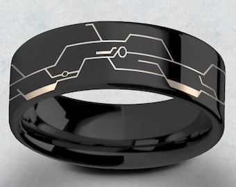 Nier Automaton Nier Automata Ring, 2B Android Ring, Neir Automata, Nier Black Cube Box Ring, Black Tungsten Ring - 8mm