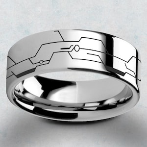 Gepersonaliseerde gegraveerde Nier Automata-ring, 2B Android-ring, Neir Automata, Nier Black Cube Box-ring, gepolijst zilveren wolfraamring - 8 mm