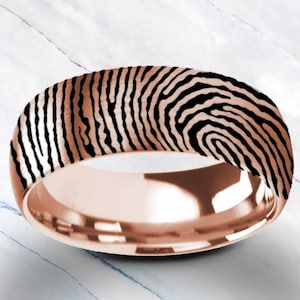 Brushed Finish Rose Gold Plated Tungsten Ring with Fingerprint Engraving, Fingerprint Engraved Personalized Wedding Ring - 8mm