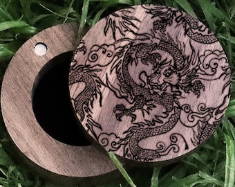 Engraved Dragon Black Walnut Wood Ring Box, Dragon Ring Box, Dragon Wedding Band Box, Chinese Dragon Ring Box