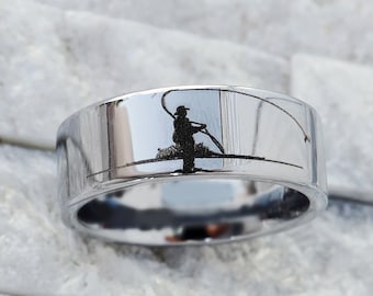 Thorsten Wildlife Sport Fishing Trout Fish Jumping Print Pattern Ring Polished Tungsten Ring 10mm Wide Wedding Band from Roy Rose Jewelry Thorsten Wildlife Sport Fishing Trout Fish Jumping Print Pattern Ring Polished Tungsten Ring 10mm Wide Wedding Band from Roy Rose Jewelry
