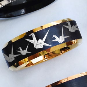 Engraved Origami Ring, Origami Ring, Origami Promise Ring, Traditional Origami Ring, Origami Jewelry - 8mm