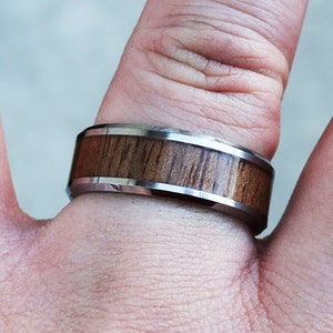 Personalized Engraved Black Walnut Wood Inlay Tungsten Ring, Brown Black Walnut Wood Wedding Ring, Walnut Wooden Wedding Ring - 8mm