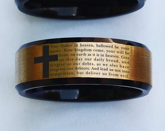 Engraved Lords Prayer Ring, Christian Ring, Bible Verse Ring, Memorial Ring, Christian Wedding Ring, Christian Wedding Band Tungsten - 8mm