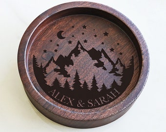 Personalized Mountain Ring Dish, Ring Holder, Engagement Ring Dish, Custom Wedding Ring Dish, Mountain Names Ring Dish, Black Walnut Dish