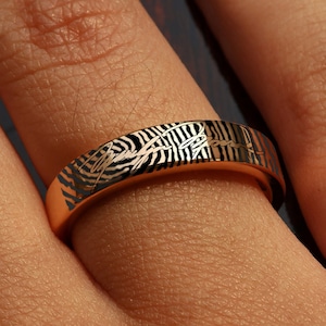 Engraved Signature Duo Fingerprint Ring, Signature Print Promise Ring, Remember Someone Fingerprint Ring, Thin Fingerprint Ring - 6mm