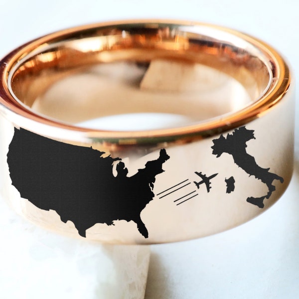 Gravierter Versprechensring „Reise von den USA nach Italien“, Ring für Reisende, Ring für Urlauber, Reisering, Ehering für Rom – 4 mm bis 10 mm