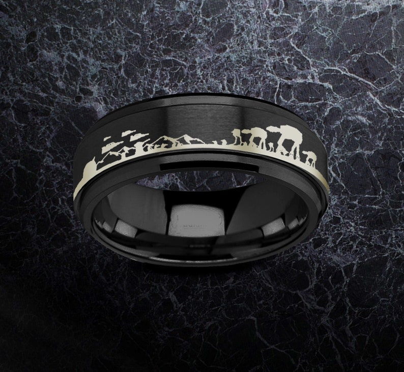 Personalized Star Wars Wedding Band Hoth Battle Scene