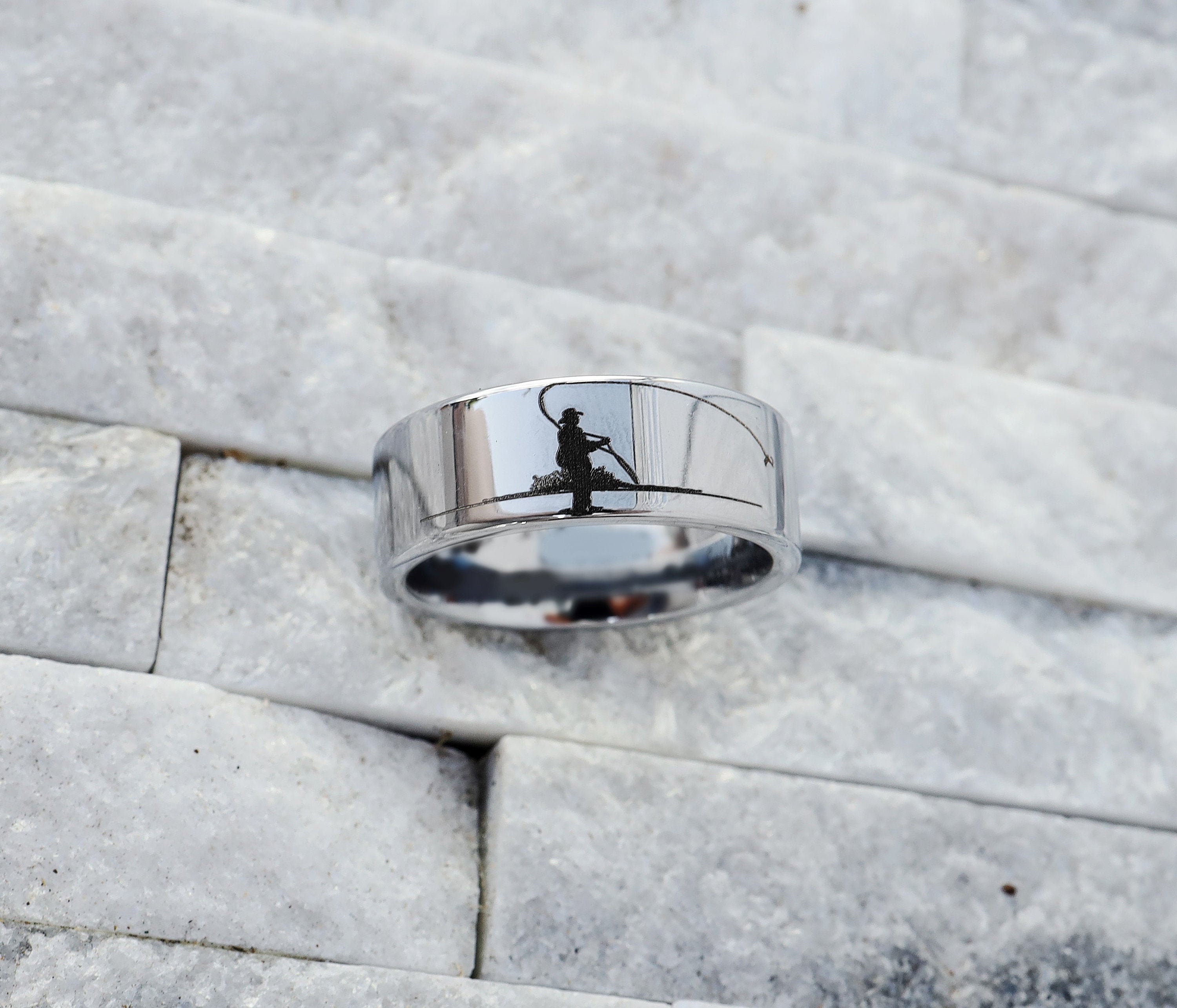 Engraved Fly Fishing Wedding Ring Fly Fishing Promise Ring Etsy