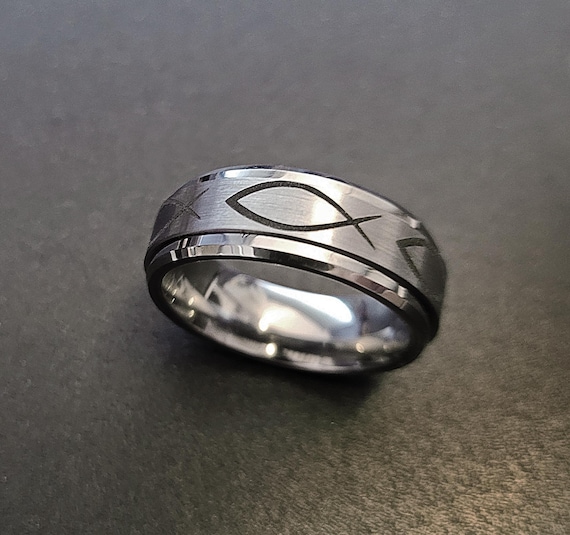 Engraved Jesus Fish Ring, Jesus Fish Spinner Ring, Jesus Fish
