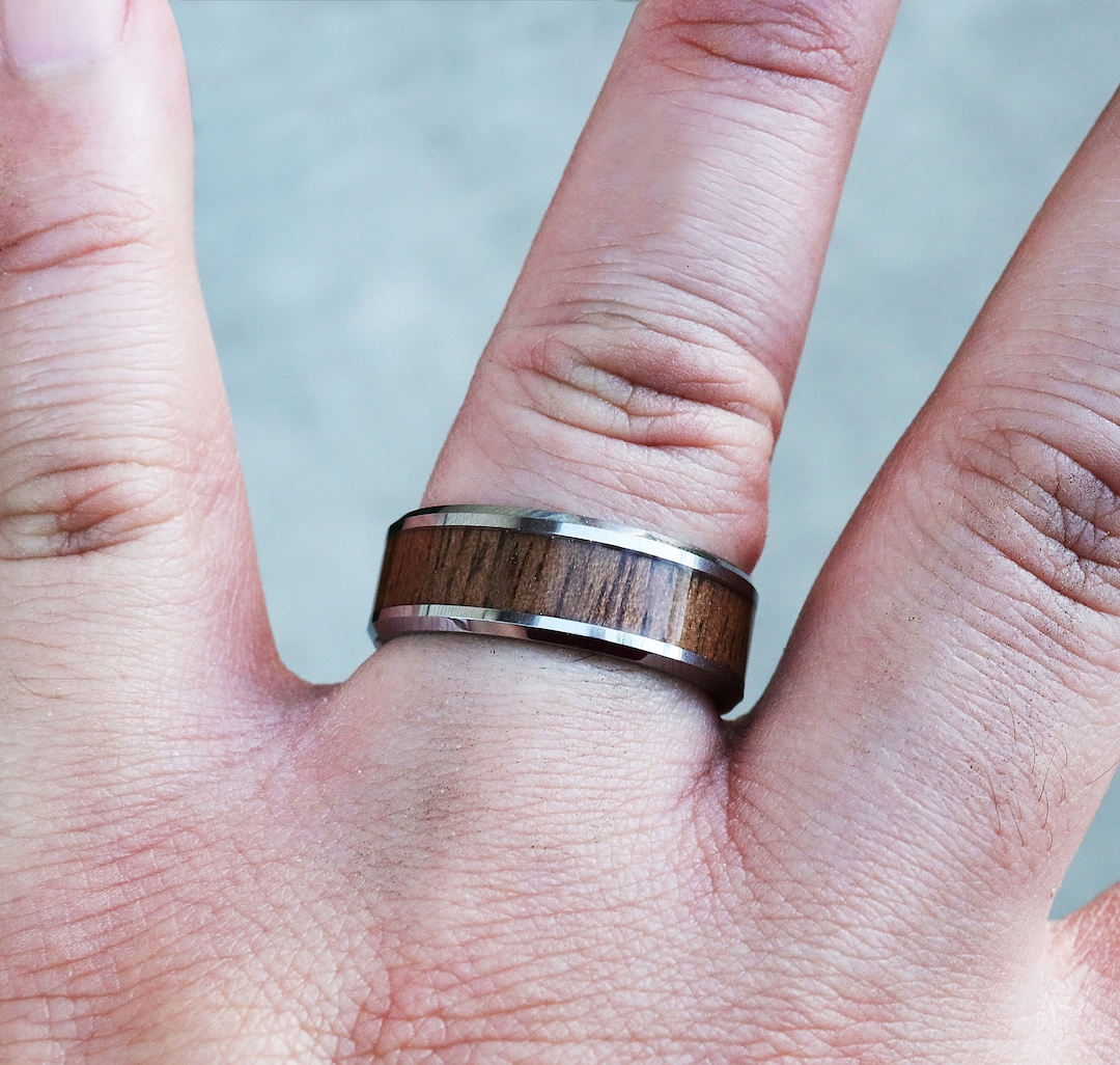 Wood Promise Rings Engraved Black Walnut Wood Inlay Tungsten Ring, Real Wood Inlay Promise ...
