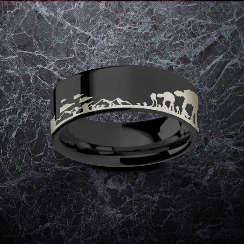 Star Wars Wedding Band Hoth Battle Scene Flat Polished