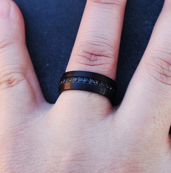 Tungsten carbide ring with black diamond sale