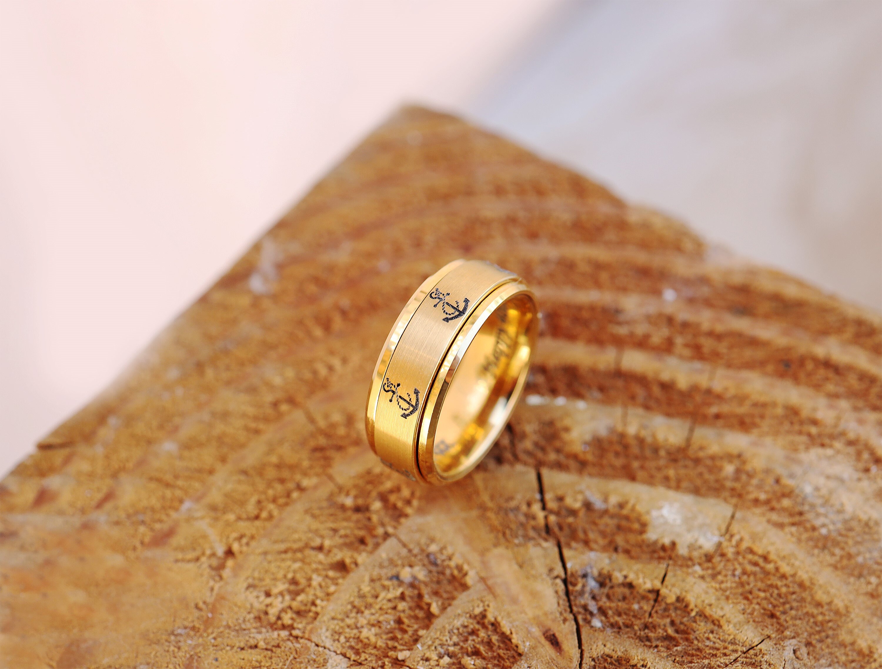 Personalized Laser Engraved Fidget Spinner Ring Minimal Anchor