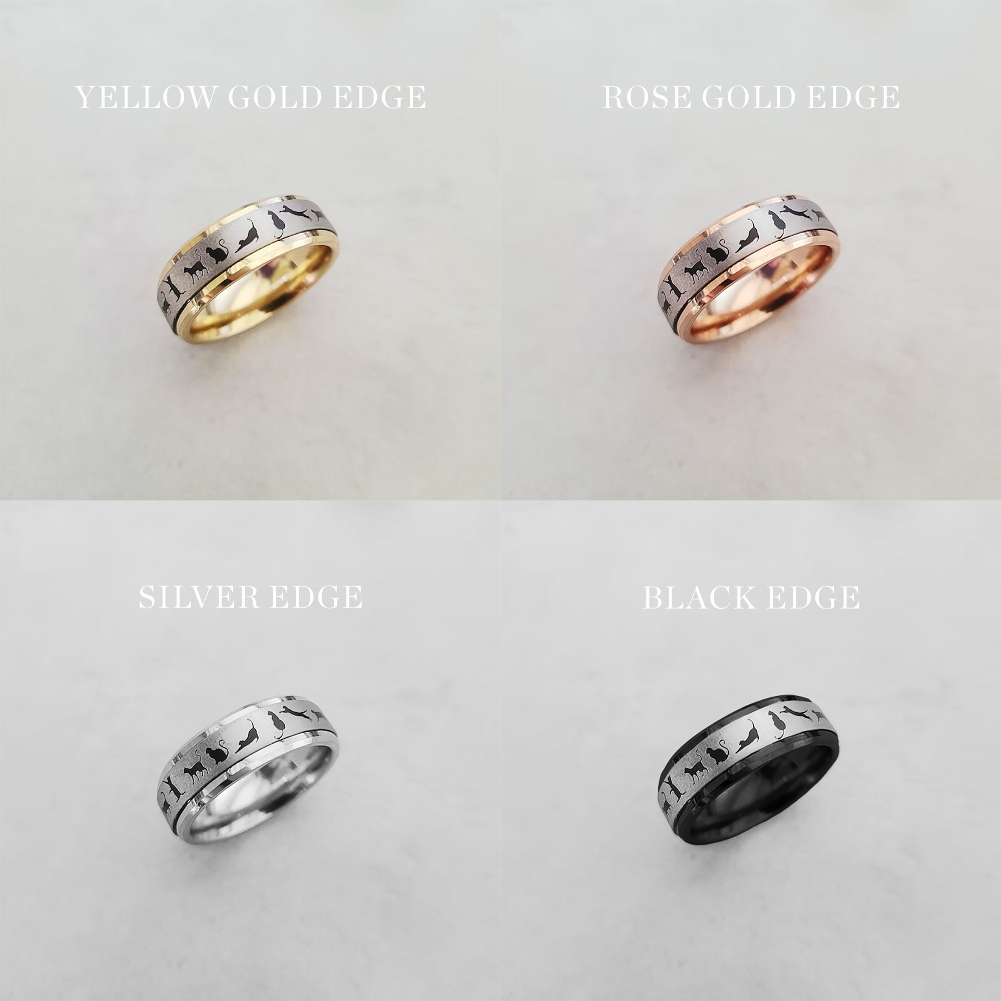 Engraved Cat Spinner Ring, Black Cat Promise Ring, Black Cat Wedding ...