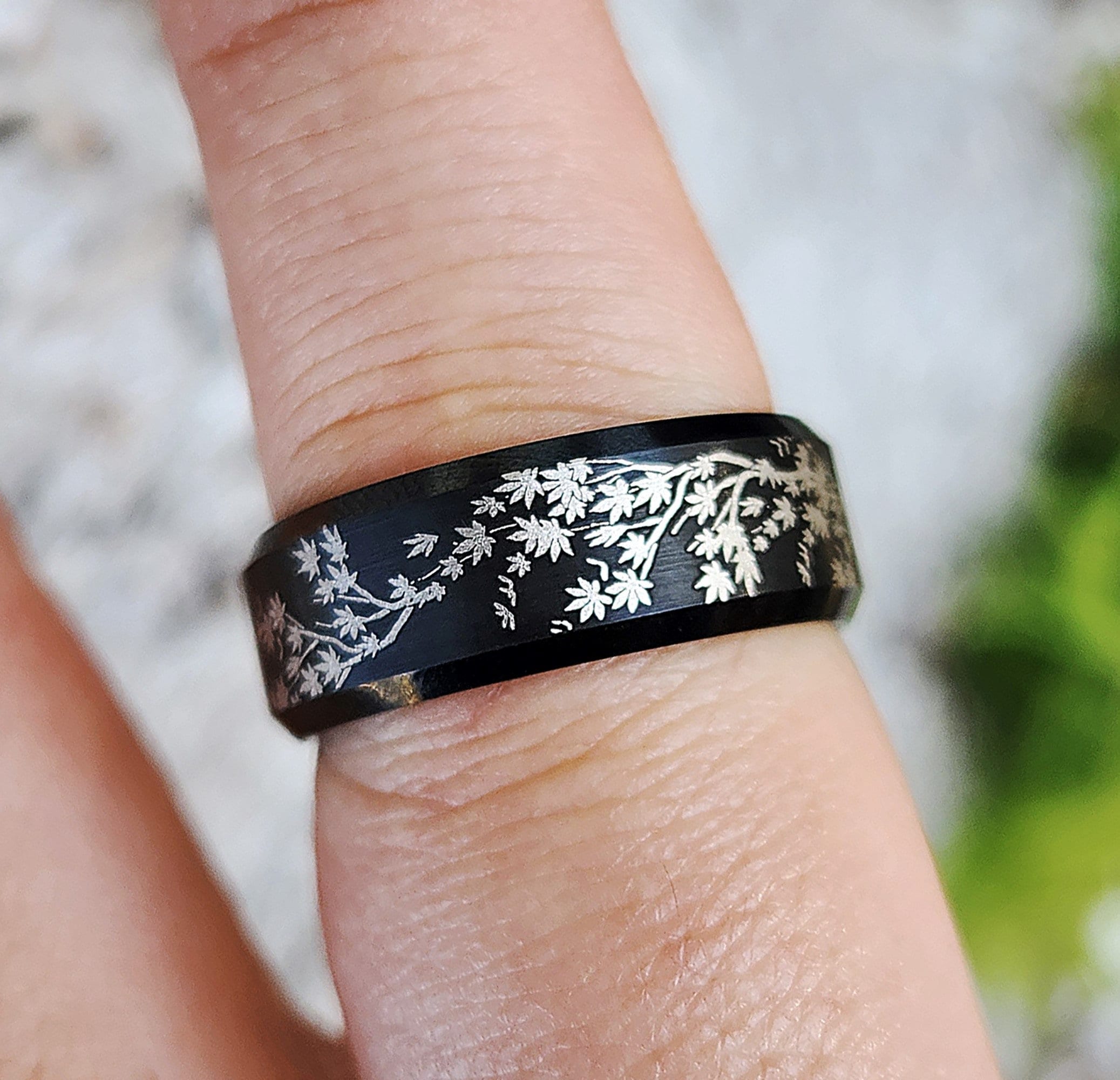 Engraved Japanese Maple Tree Ring, Japanese Maple Tree Wedding