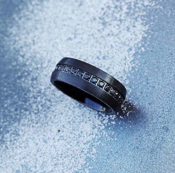 8mm natural sapphire wedding discount band black tungsten carbide