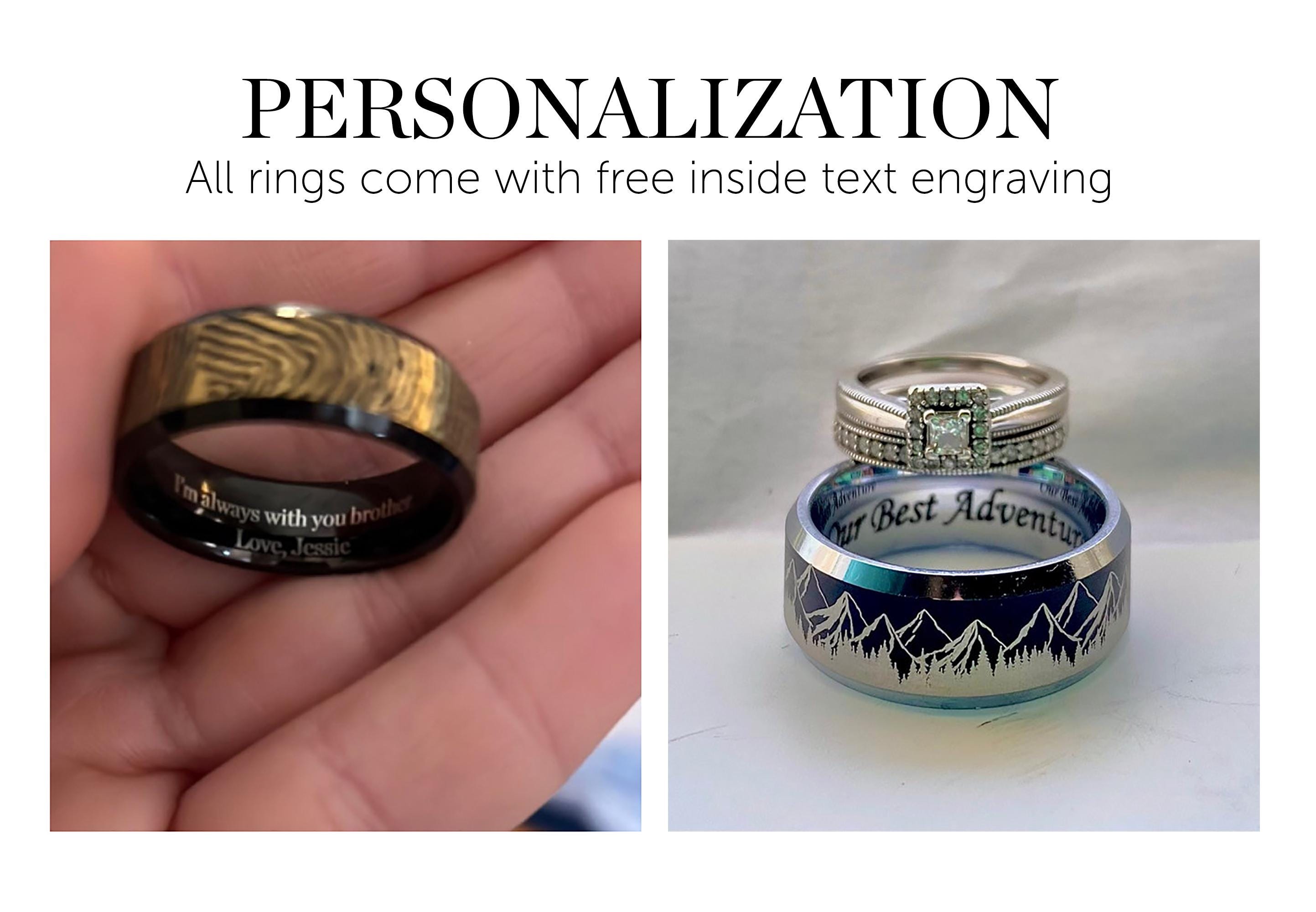 Black Diamond Tungsten Carbide Ring With Brushed Hammered Finish