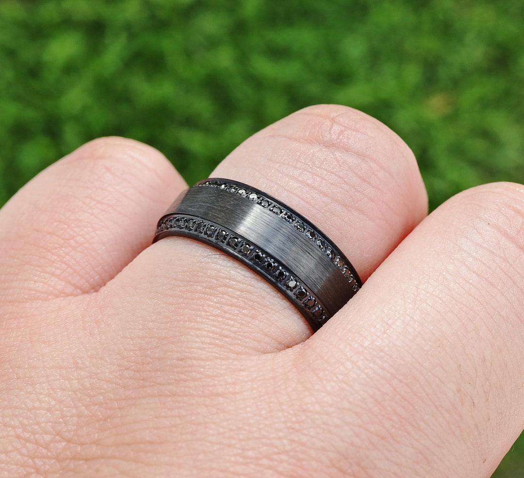 Black Titanium Ring With Diamonds The Edison Black Titanium