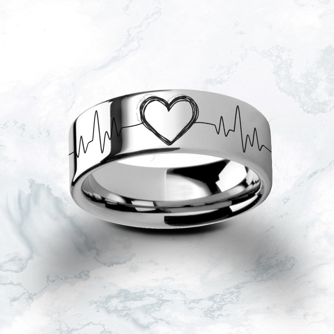 Engraved Real EKG Heart Beat Monitor Ring, Baby Heart Beat