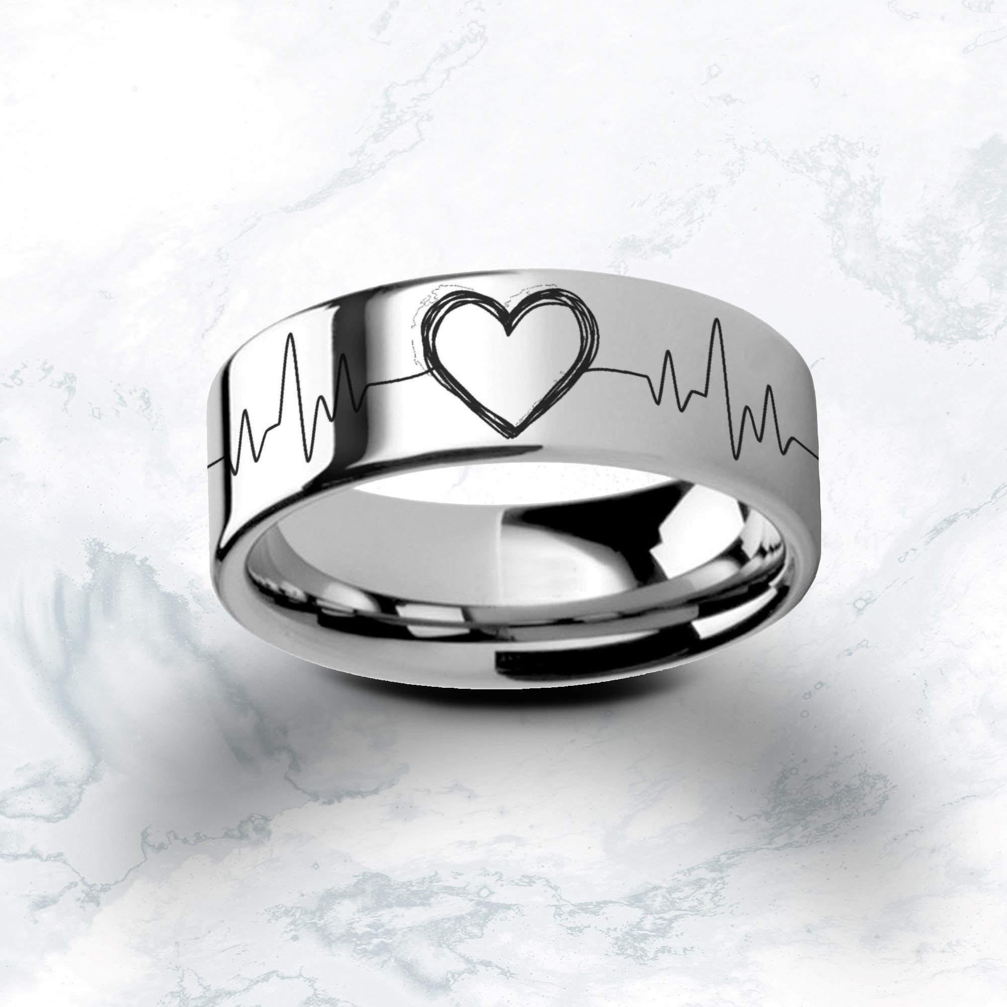 Engraved Real EKG Heart Beat Monitor Ring, Baby Heart Beat