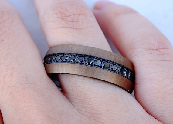 Black tungsten ring with diamonds clearance