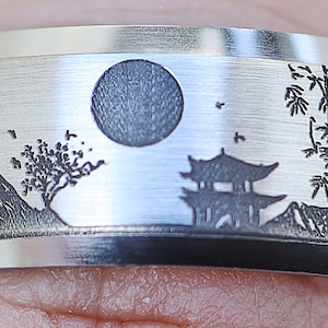 Special Embossed Engraved Japan Ring, Old Japan Scene Ring, Japanese ...