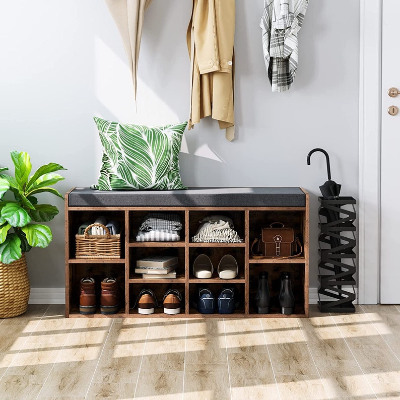 Shoe Storage Bench With Seating Cushion Cubbie Shoe Etsy