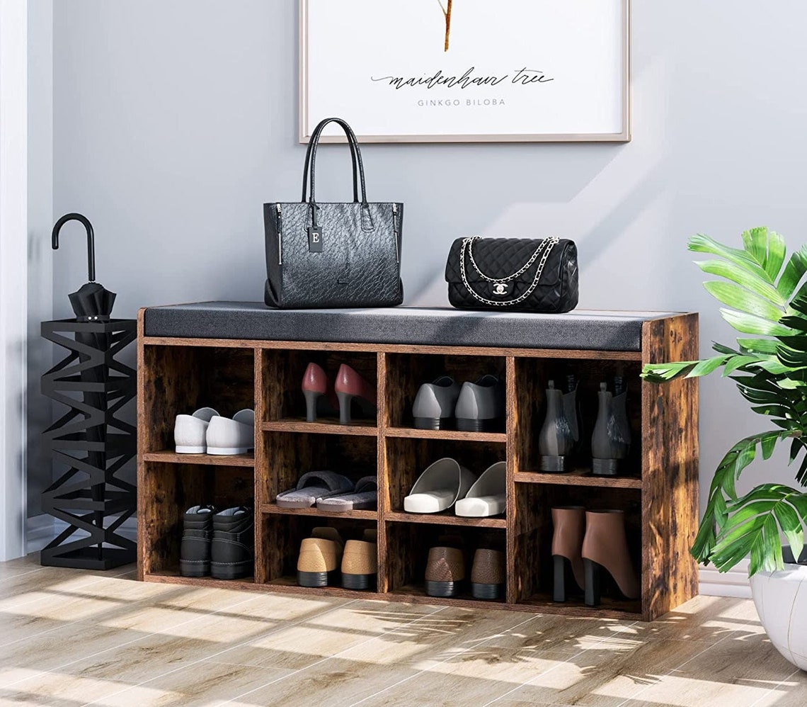 Shoe Storage Bench With Seating Cushion Cubbie Shoe Etsy