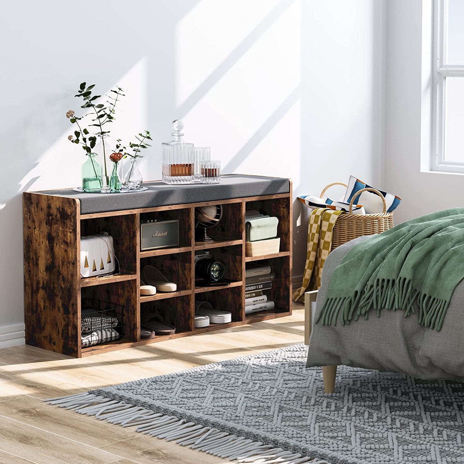 Shoe Storage Bench With Seating Cushion Cubbie Shoe Etsy