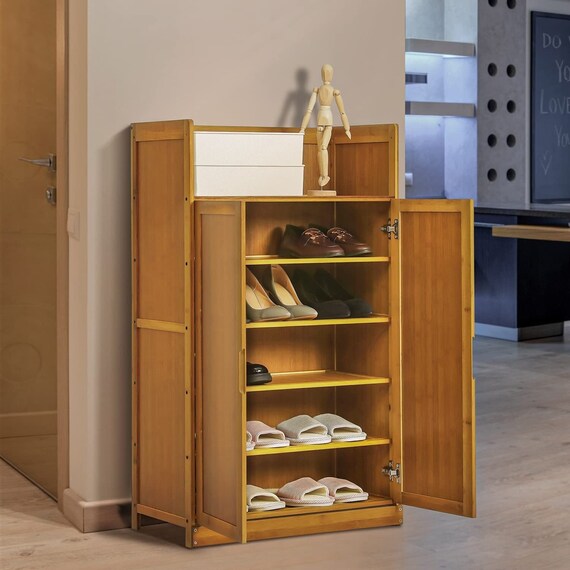 5 Tier Bamboo Shoe Free Standing Shoe Shelf Oragnizer Etsy