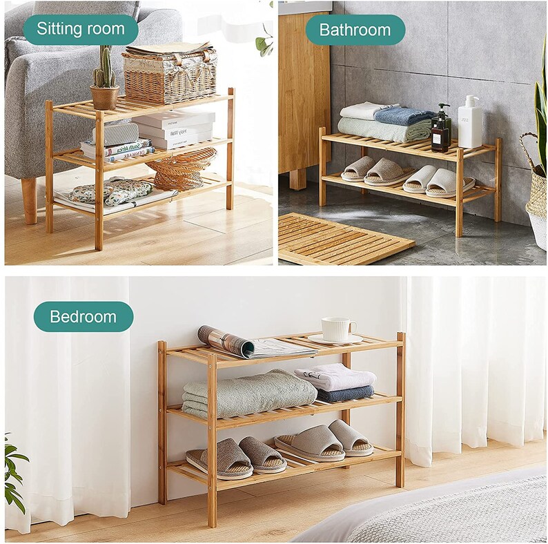 Bamboo Shoe Rack for Entryway Stackable Foldable Natural - Etsy
