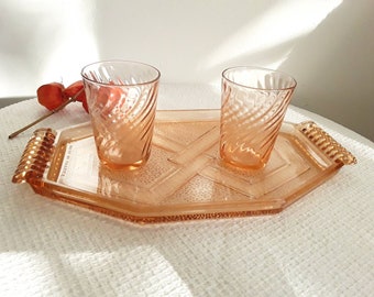 Plateau vintage verre rosaline