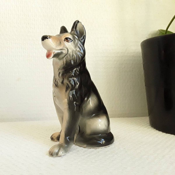 Vintage dog figurine in glazed ceramic