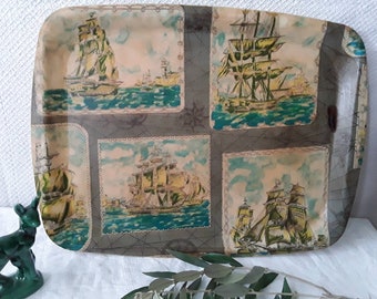 Vintage tray with boat decor