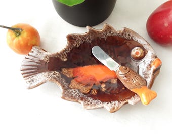 Vintage Vallauris fish butter dish