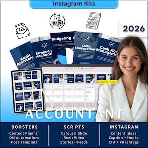 Accountant Instagram Kit 7in1 Bundle Canva Template-Content Planner-Caption-Reels-Story-Carousel -DM Manychat-Finance-Ledger book