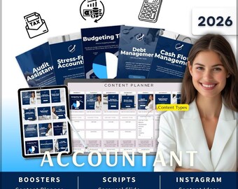 Accountant Instagram Kit 7in1 Bundle Canva Template-Content Planner-Caption-Reels-Story-Carousel -DM Manychat-Finance-Ledger book