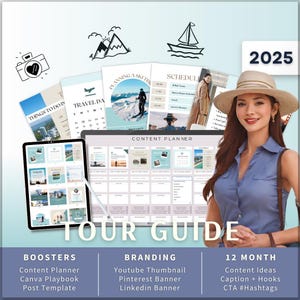Tour Guide Bundle2025 - Canva Template-Instagram Post Ideas-Planner-Tour Leader-Agency Content Calendar-Google Sheet
