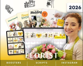 Florist Instagram Kit 7in1 Bundle Canva Template-Content Planner-Post Caption-Reels Script-Insta Story-Carousel-DM Manychat Flower