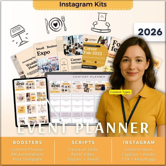 Event Planner Instagram Kit 7in1 Bundle Canva Template-Content Planner-Post Caption-Reels -Insta Story-Carousel Slide-DM Manychat